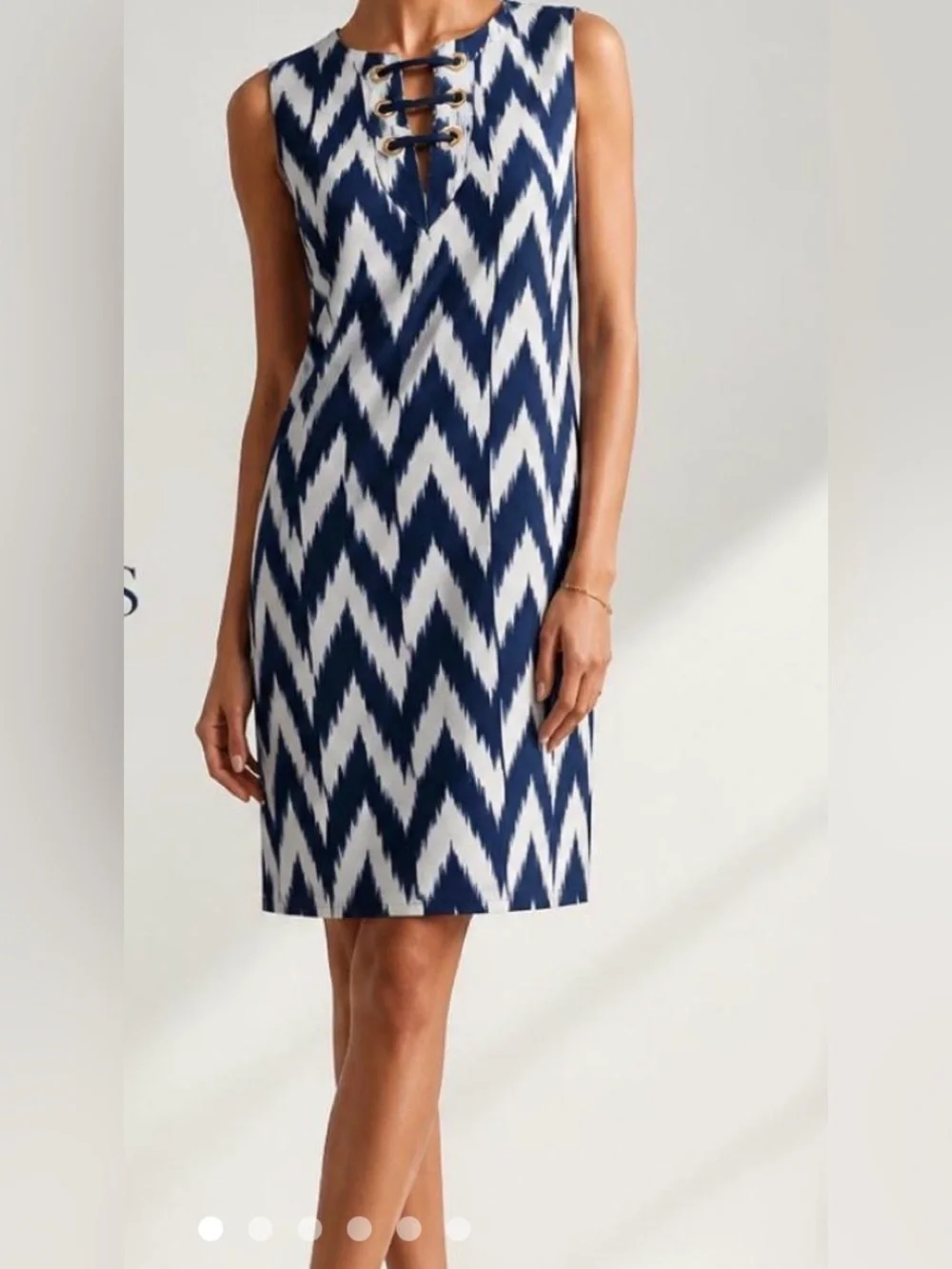 Michael Kors Navy and White Lace-Up Sleeveless Shift Dress